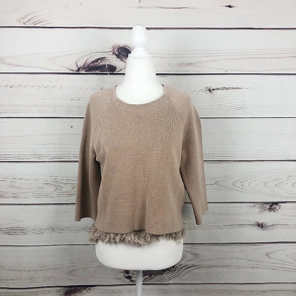 J.Crew Collection Beige Chiffon Fringe Pullover S - Picture 3 of 7